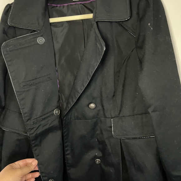 Black military button long trench coat - Picture 4 of 7